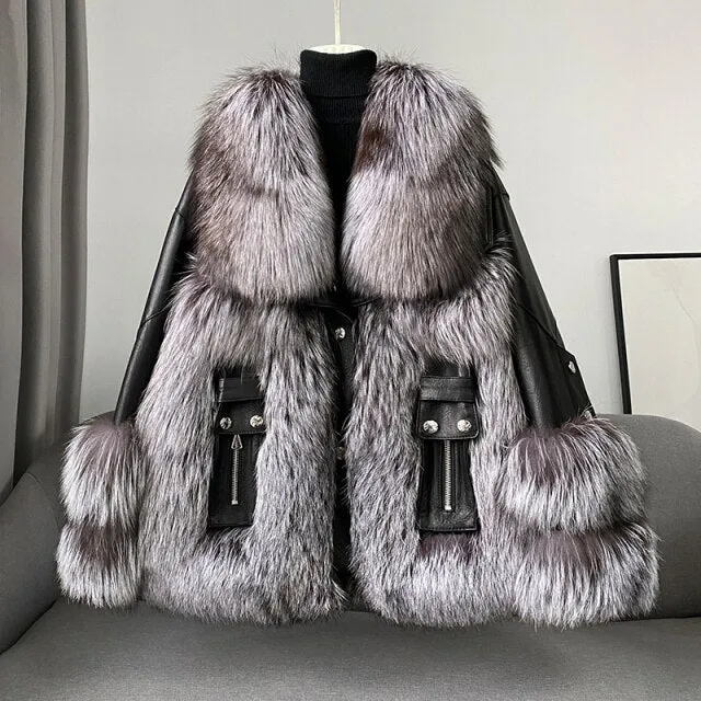 Fox Fur Turf and Genuine Leather Coat