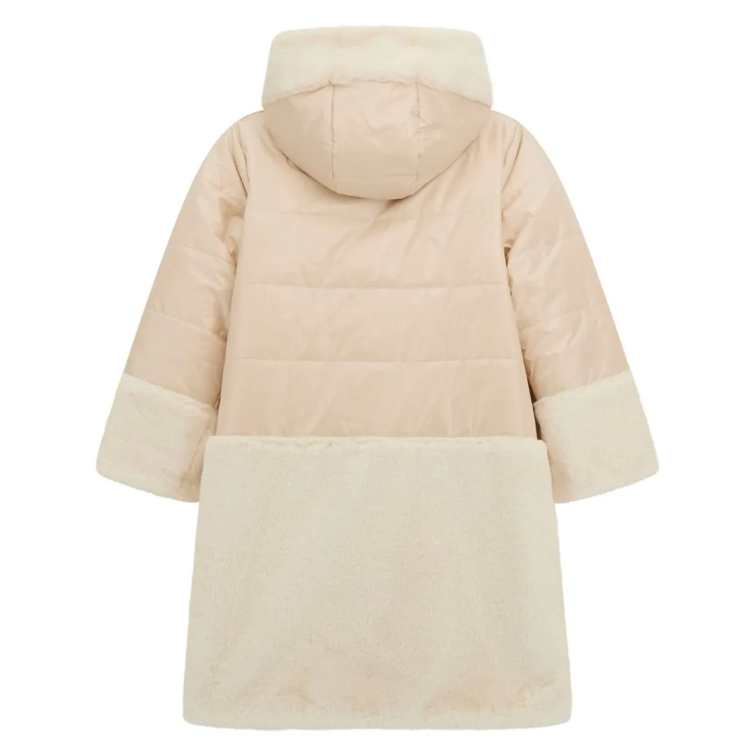 Girls Cream Reversible Faux Fur Coat