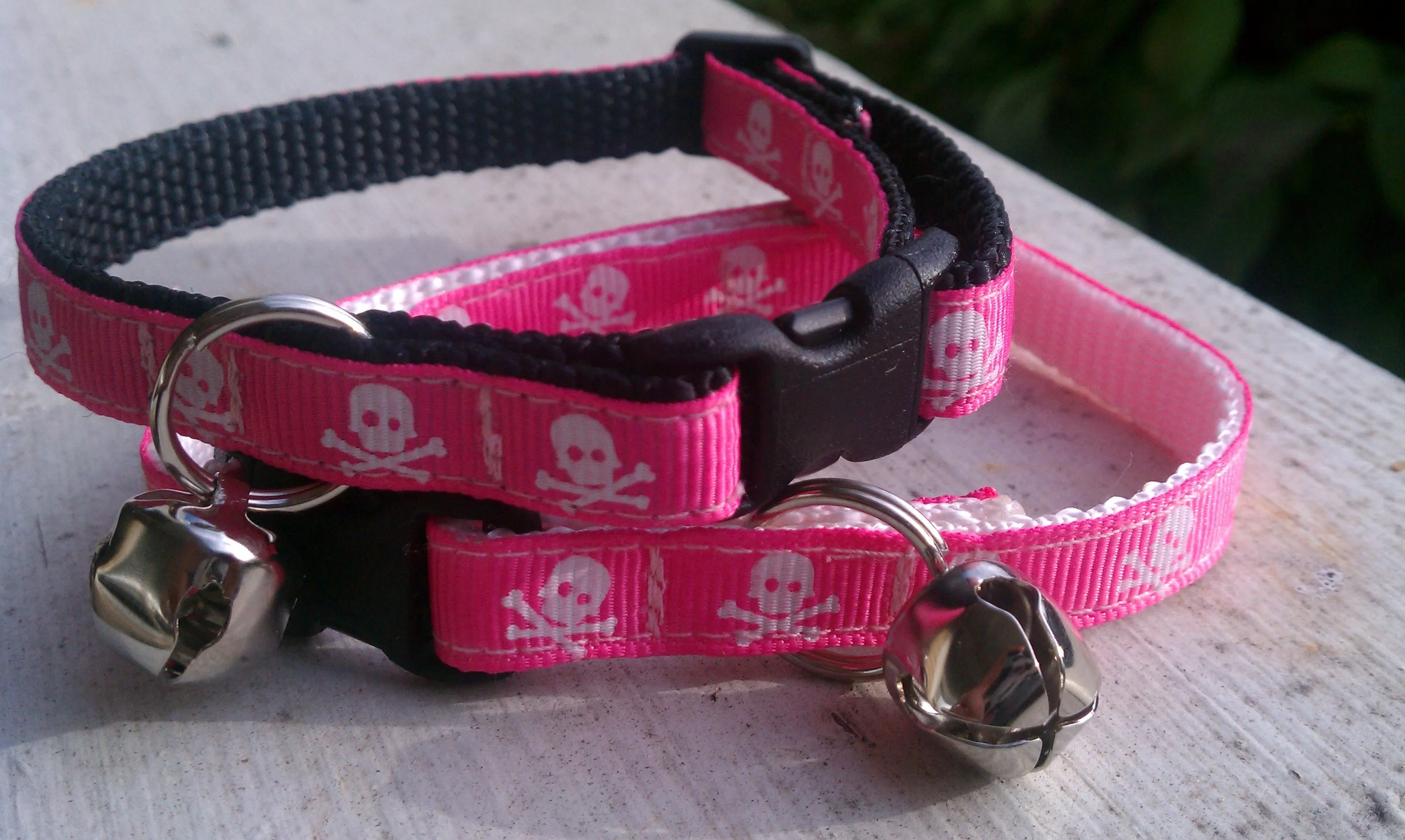 Halloween Cat Collar - White on Hot Pink Skulls