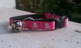 Halloween Cat Collar - White on Hot Pink Skulls