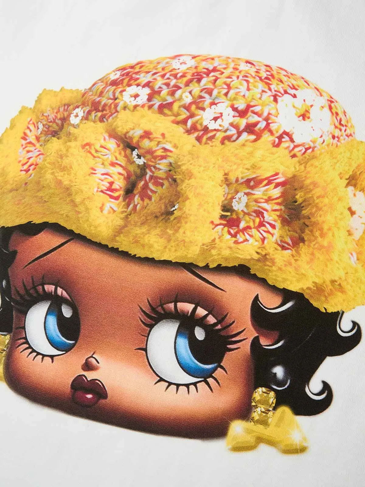 High-Quality Flower Sun Knit Hat Cartoon Head Print 350g T-shirt