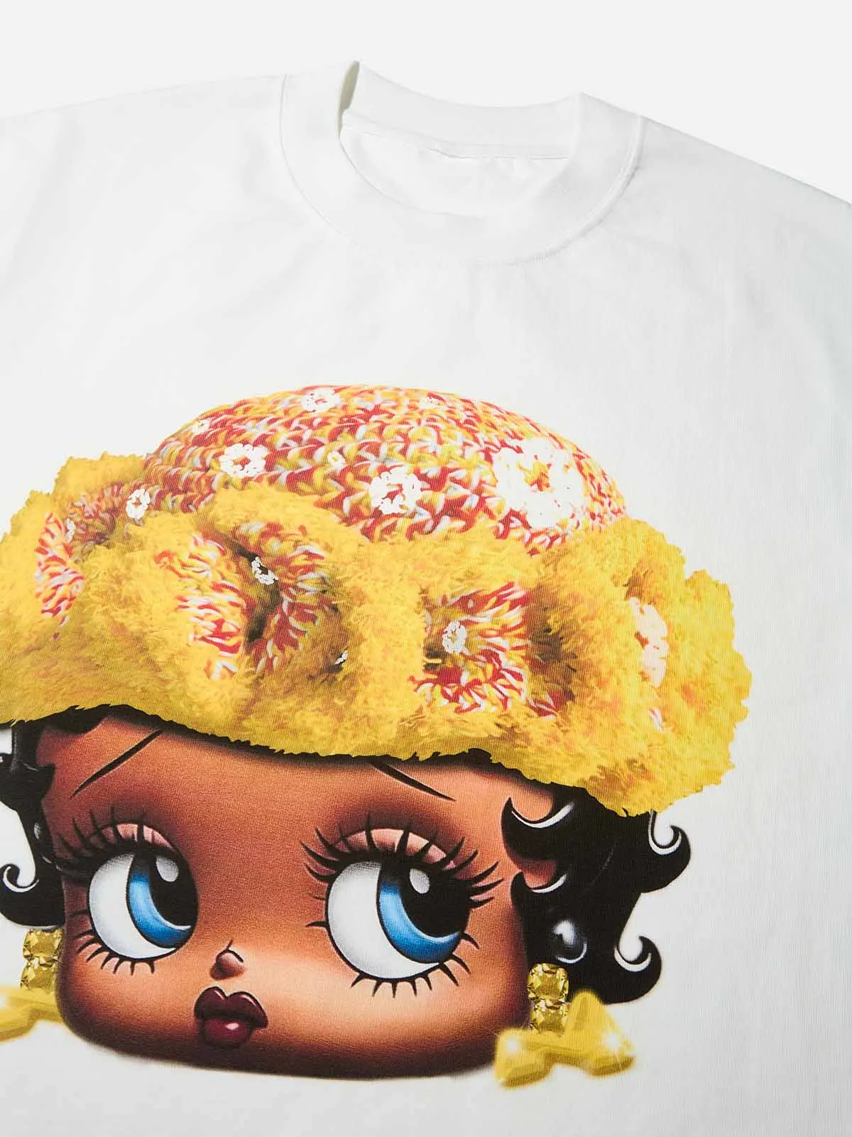 High-Quality Flower Sun Knit Hat Cartoon Head Print 350g T-shirt
