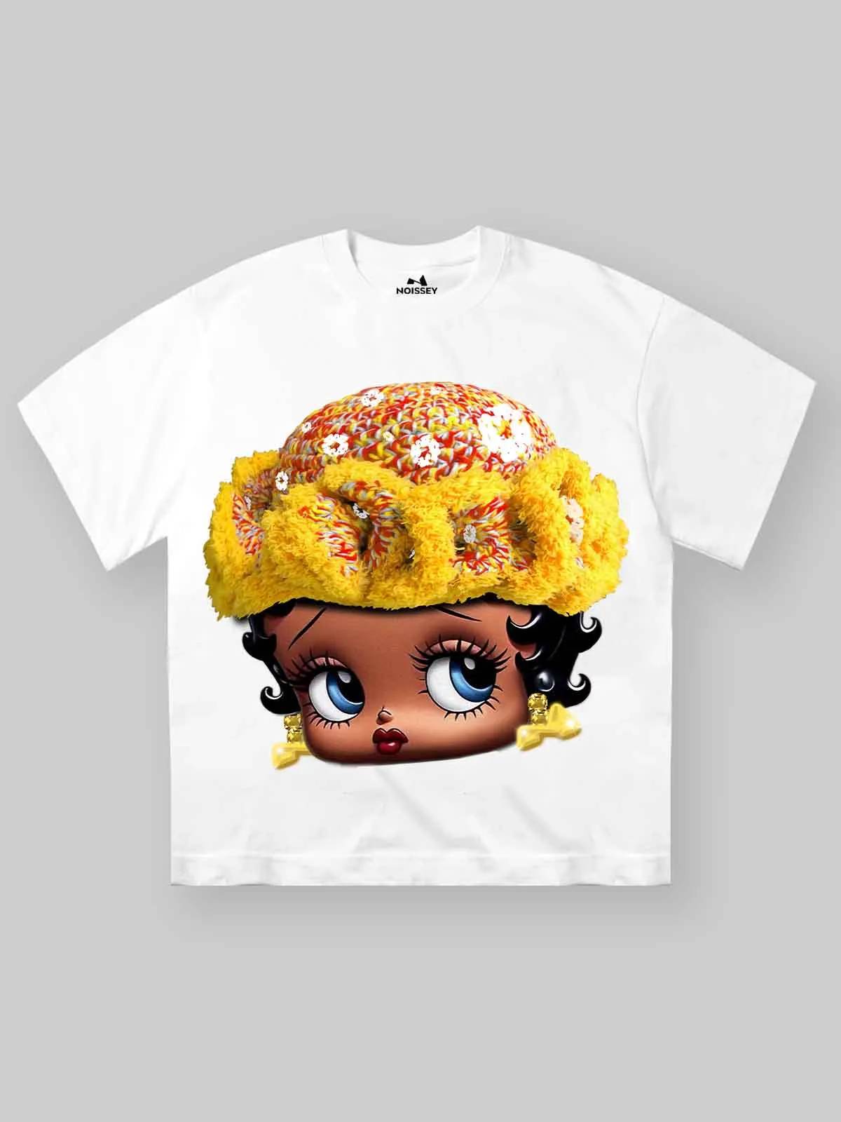 High-Quality Flower Sun Knit Hat Cartoon Head Print 350g T-shirt
