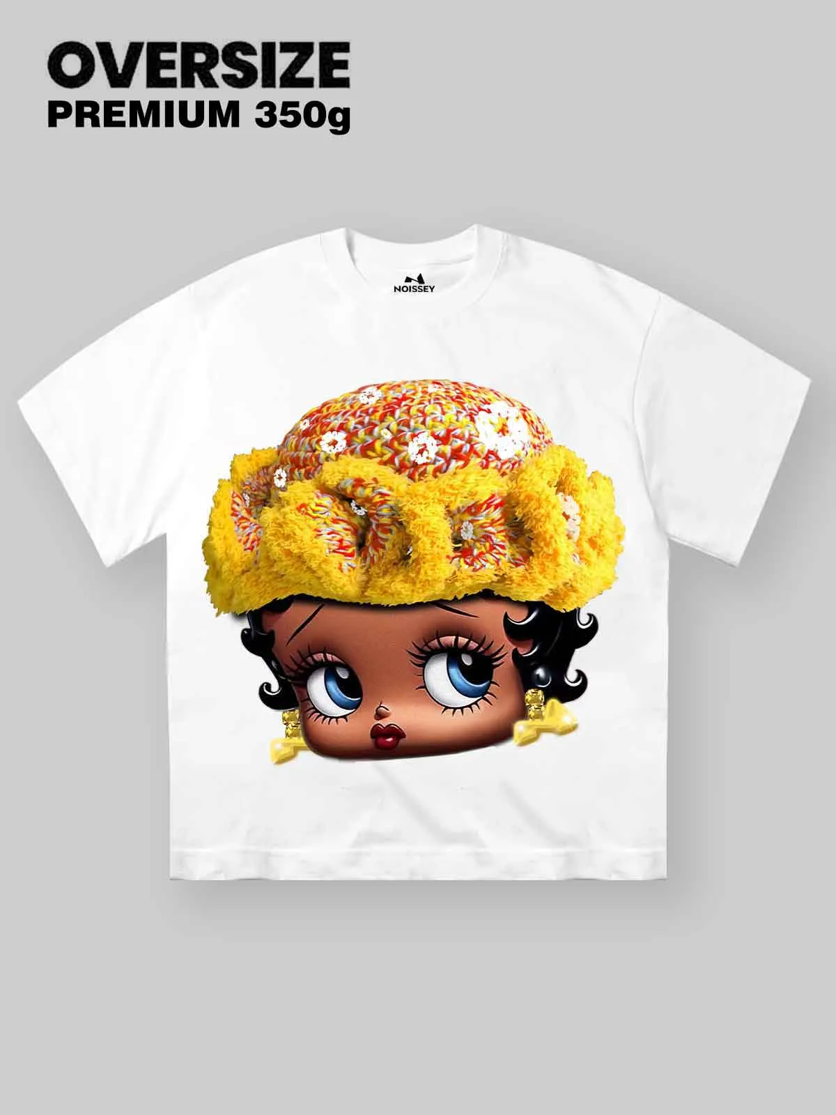 High-Quality Flower Sun Knit Hat Cartoon Head Print 350g T-shirt