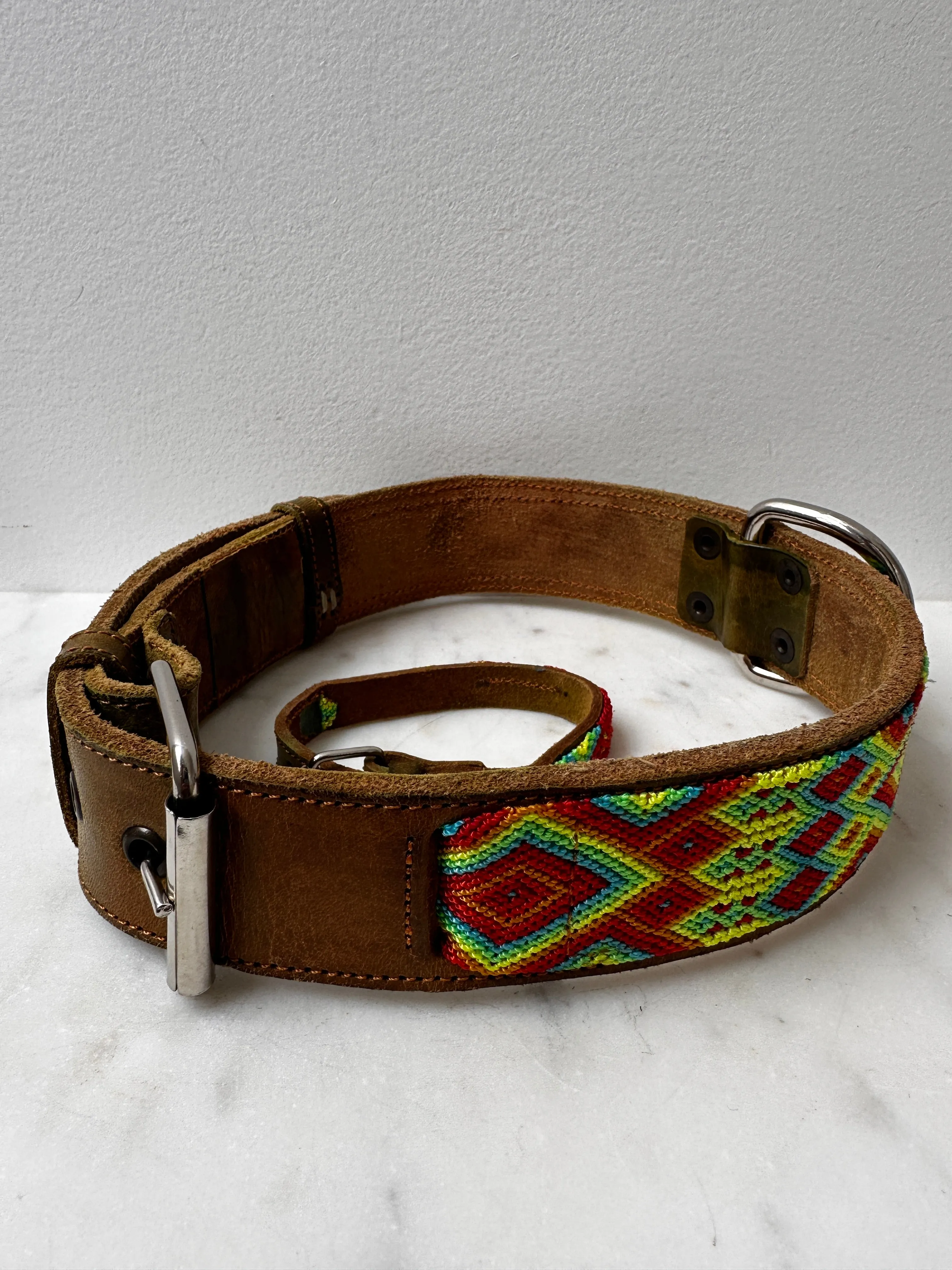Huichol Leather Wide Dog Collar XL2