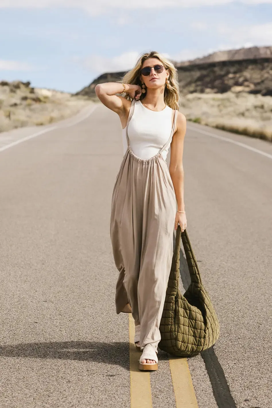 Keely Overall Pants in Sand - FINAL SALE