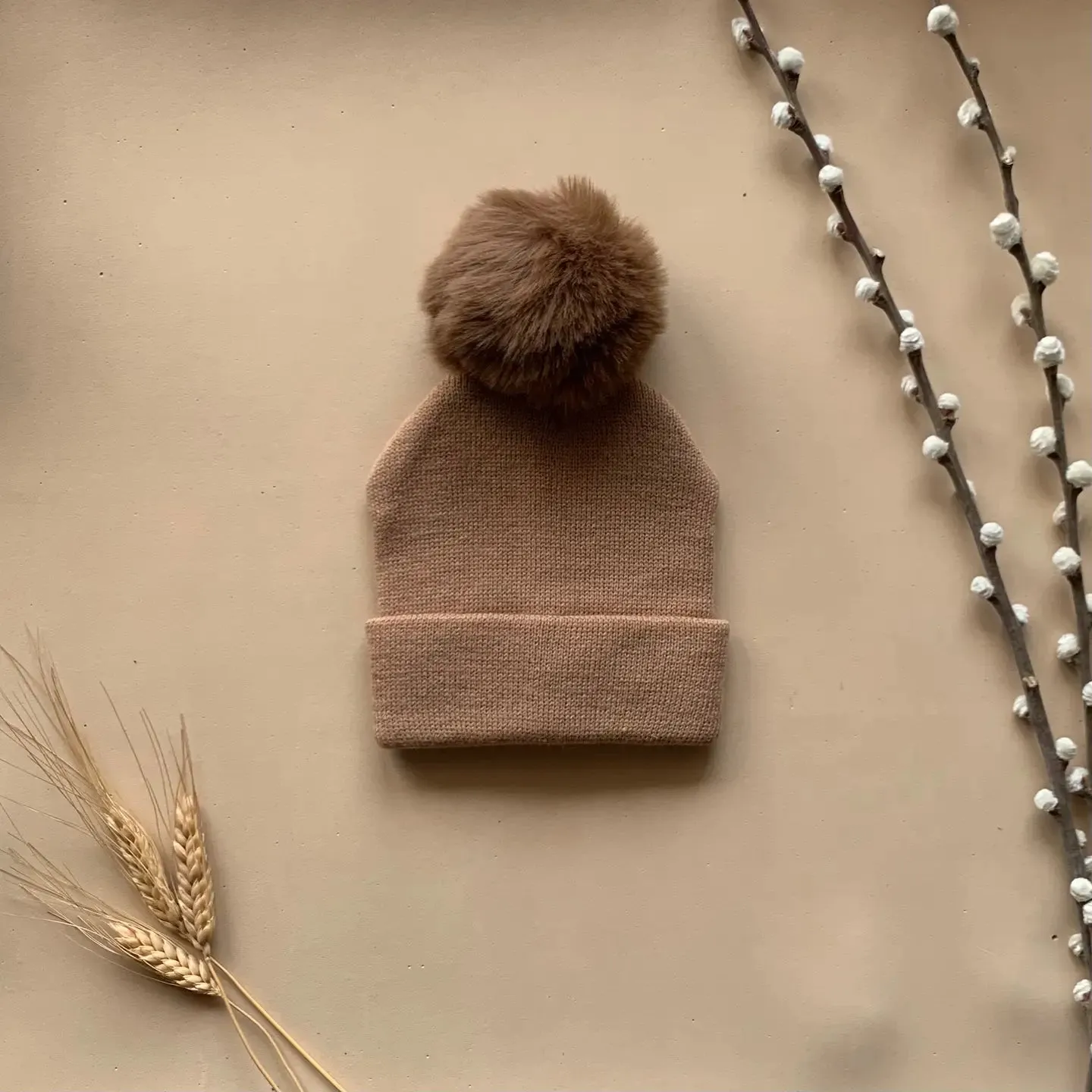 Knit Pom Beanie Hat | Dusty Blush