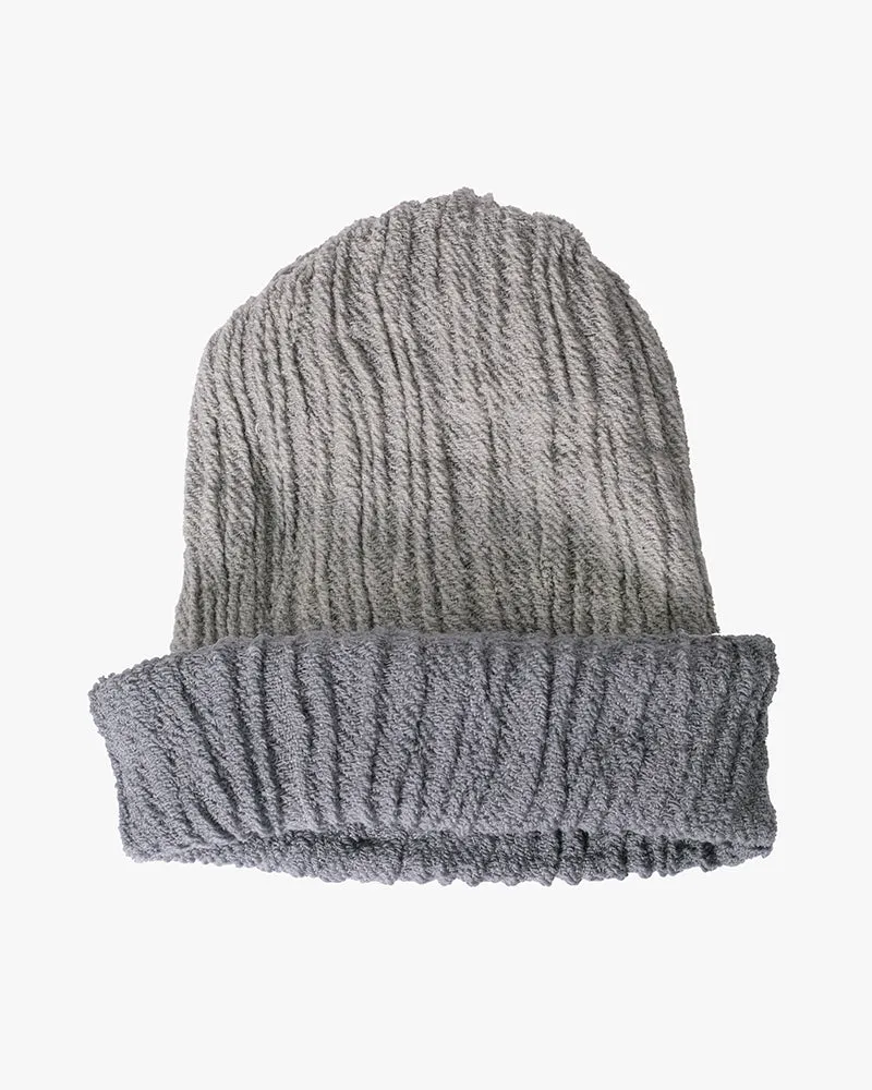 Kobo Oriza Knit Cap, Multi Functional, Cotton and Wool Blend, Split Blue Gray and Light Gray, 9 "