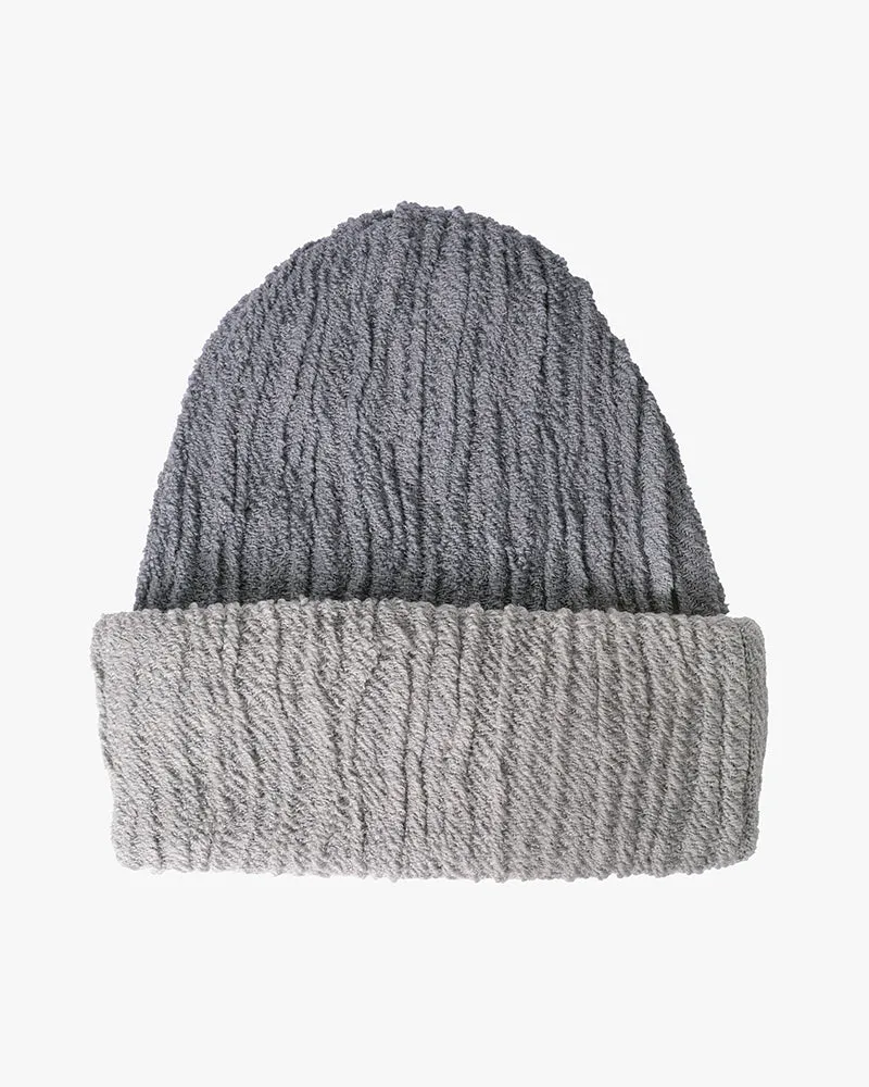 Kobo Oriza Knit Cap, Multi Functional, Cotton and Wool Blend, Split Blue Gray and Light Gray, 9 "