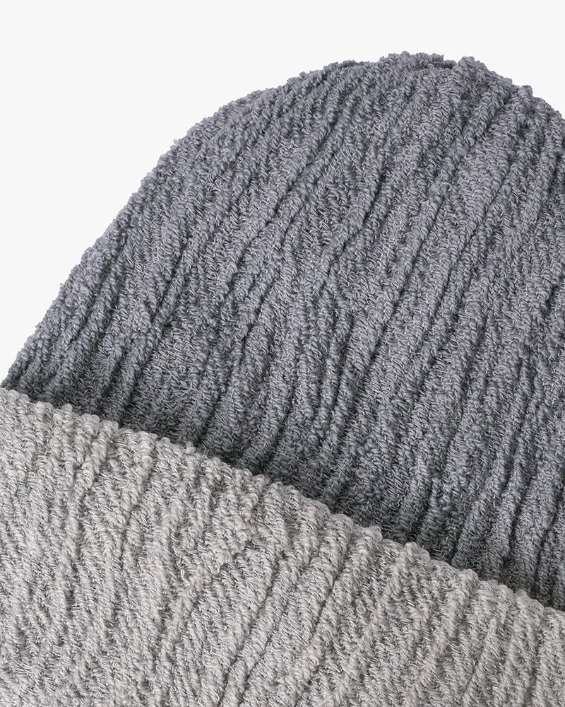 Kobo Oriza Knit Cap, Multi Functional, Cotton and Wool Blend, Split Blue Gray and Light Gray, 9 "