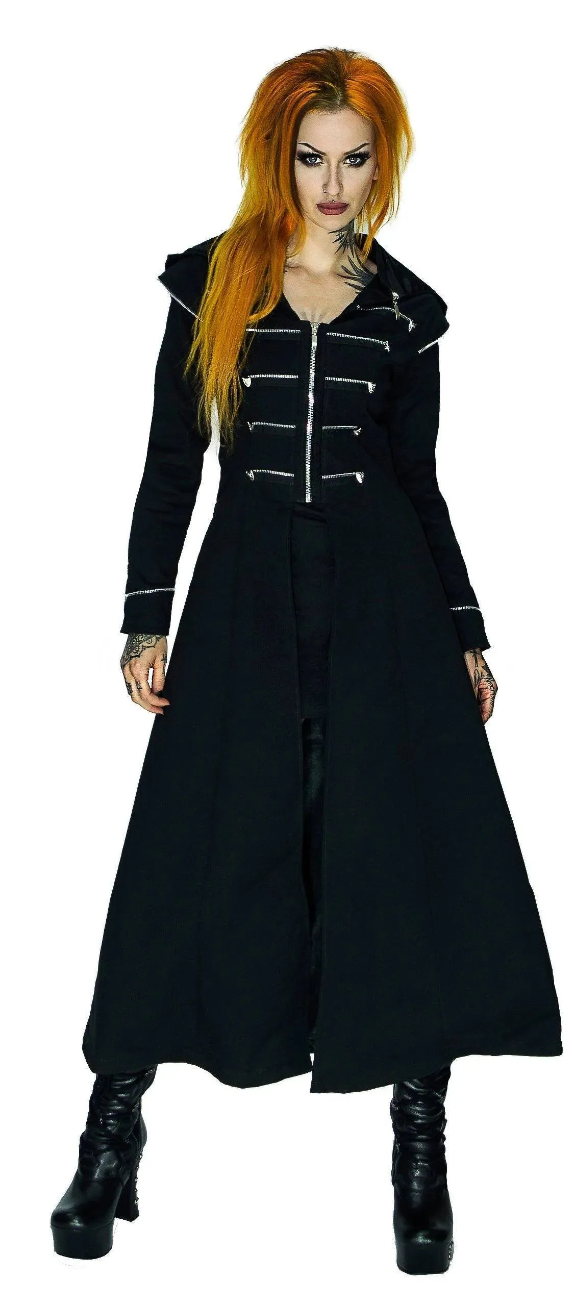 Long Hooded Designer Black Cotton Coat - Azalea
