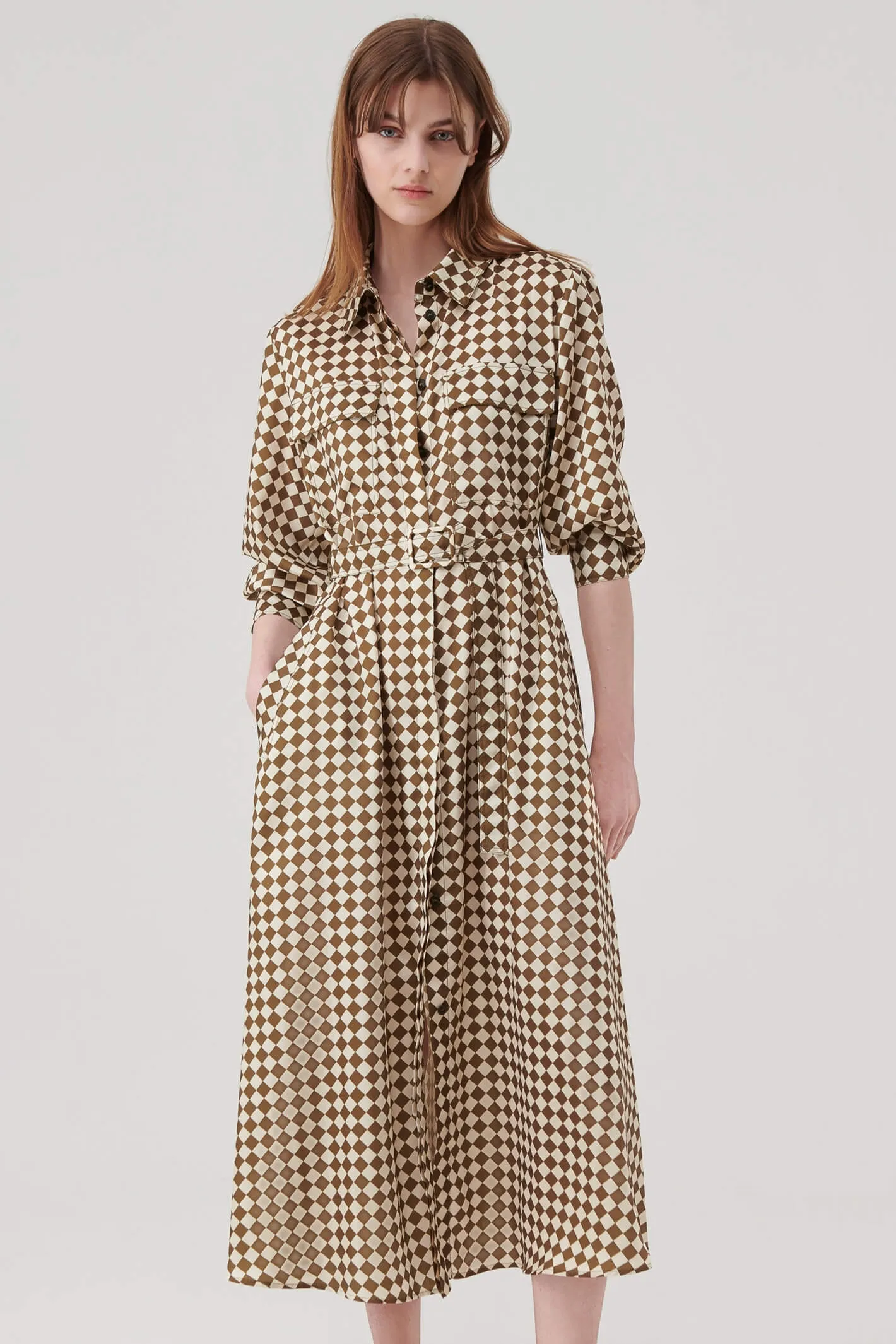 Marella Rovigo 2332261638200 Olive Green Print Shirt Dress