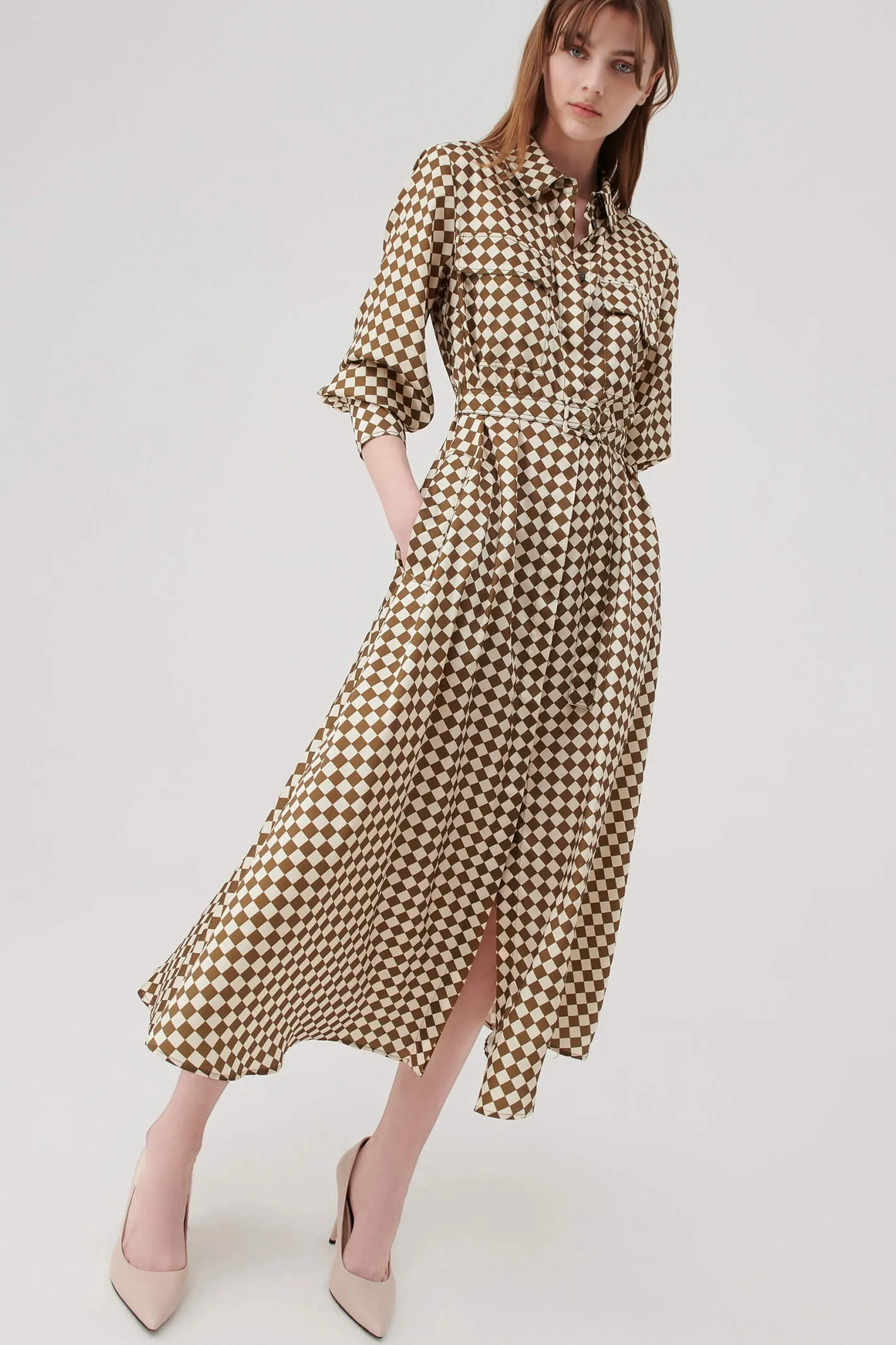 Marella Rovigo 2332261638200 Olive Green Print Shirt Dress