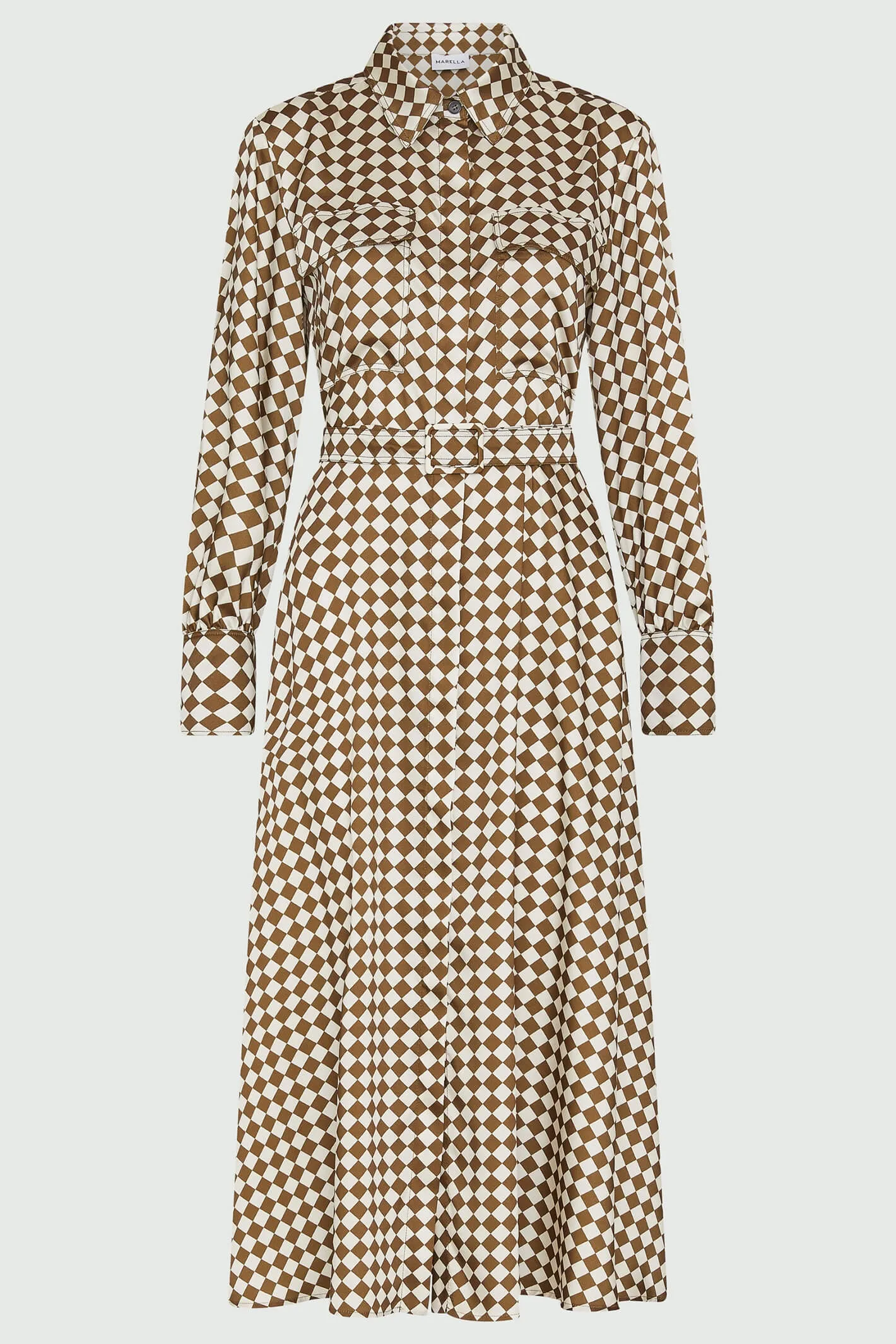 Marella Rovigo 2332261638200 Olive Green Print Shirt Dress