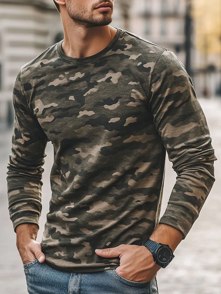 Men's Camouflage Print Casual Round Neck Long Sleeve T-Shirt