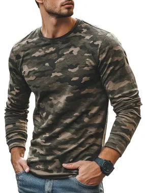 Men's Camouflage Print Casual Round Neck Long Sleeve T-Shirt