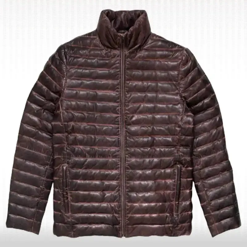 Men's Genuine Sheepskin Leather Puffer Jacket