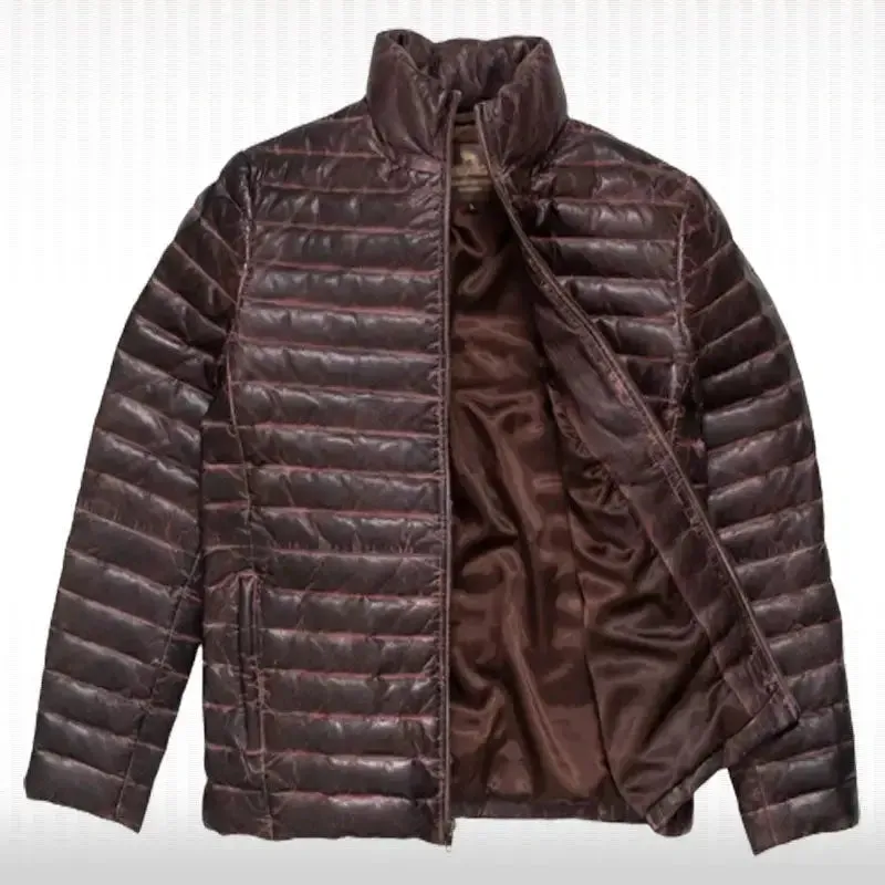 Men's Genuine Sheepskin Leather Puffer Jacket