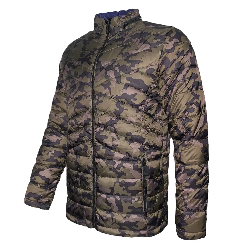 Mens Puffer Zipper Jacket Water Resistant Reversible Zip Up Polyester Camo