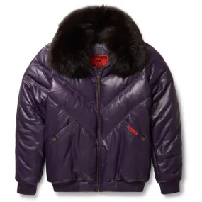 Men's Purple Leather V-Bomber Jacket