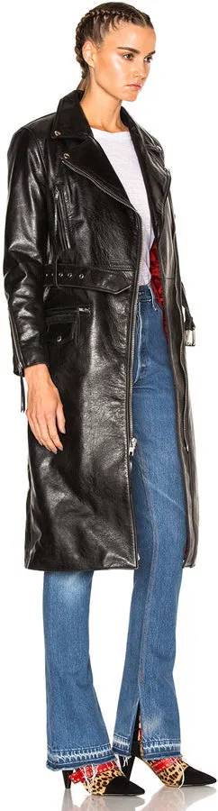 Milly Black Leather Long Trench Coat Women Outfit with Belt