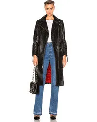 Milly Black Leather Long Trench Coat Women Outfit with Belt