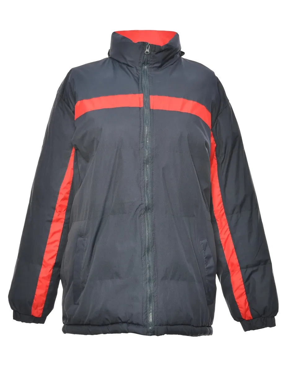 Navy & Red Contrast Puffer Jacket - L