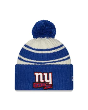New York Giants New Era 2022 Sideline - Sport Cuffed Pom Knit Hat - Cream/Royal