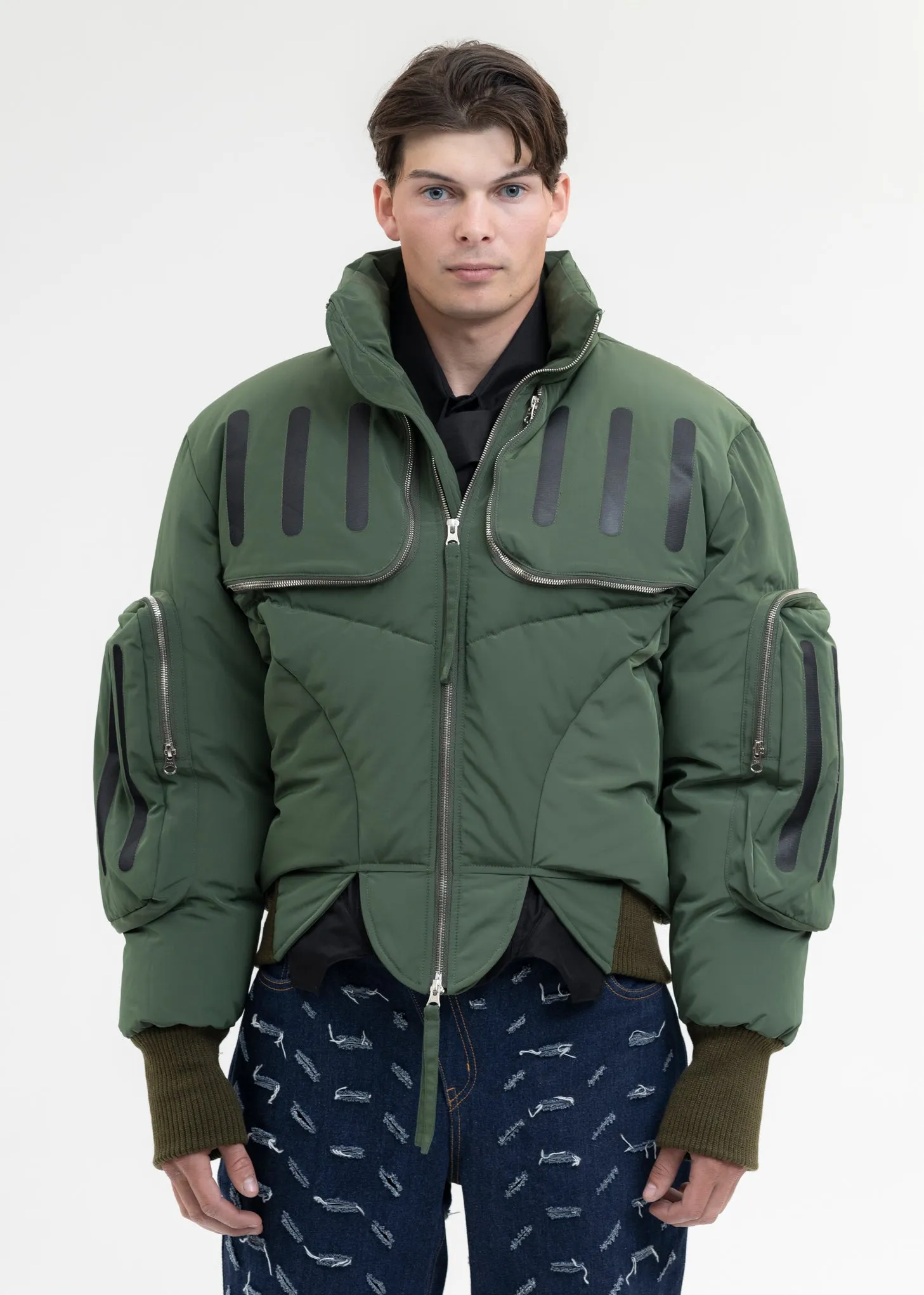 OLIVE SEAM-SEALED DOUBLE FLIGHT JACKET