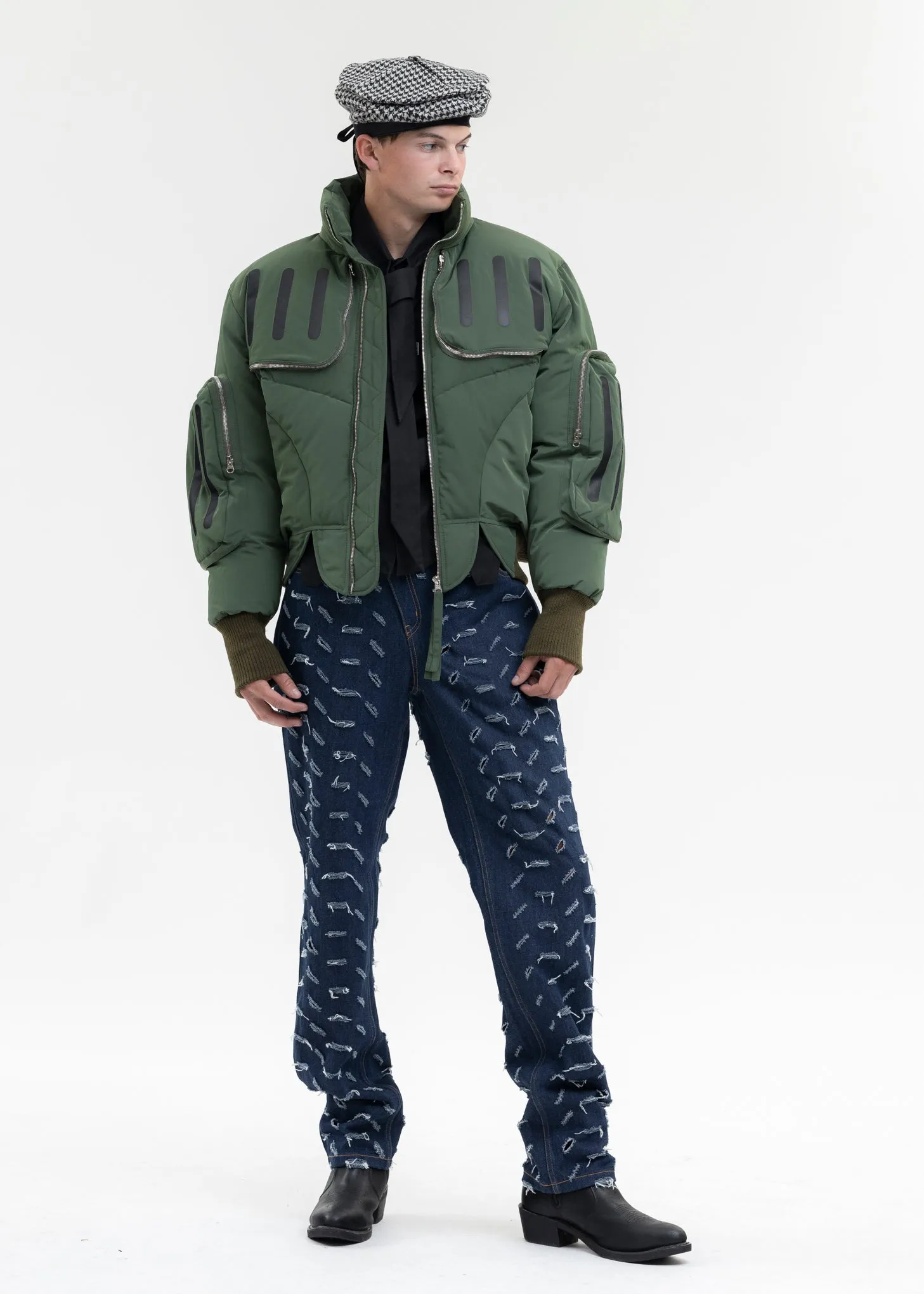 OLIVE SEAM-SEALED DOUBLE FLIGHT JACKET