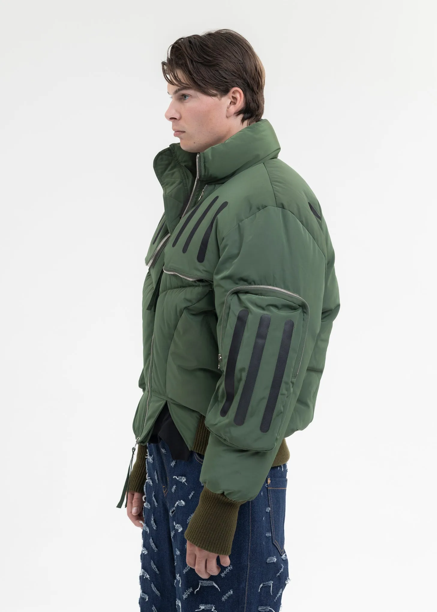 OLIVE SEAM-SEALED DOUBLE FLIGHT JACKET