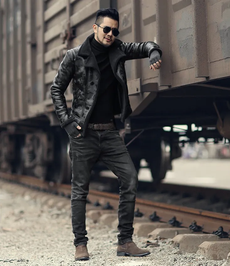 Padrone Luxury Leather Lamb Wool Jacket