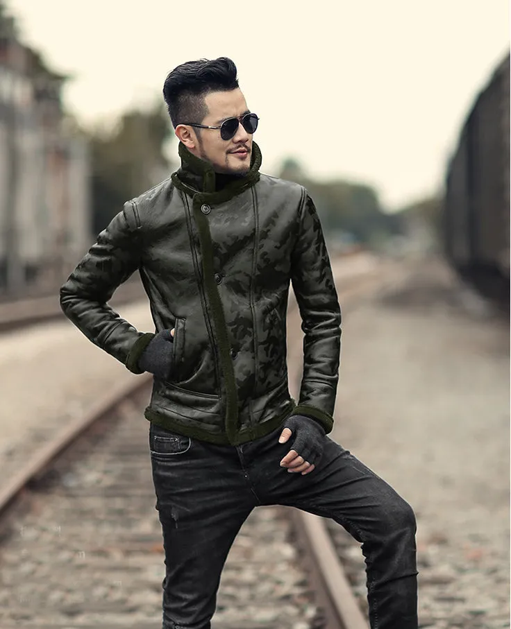 Padrone Luxury Leather Lamb Wool Jacket