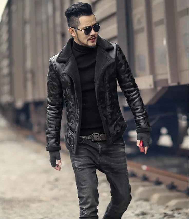 Padrone Luxury Leather Lamb Wool Jacket