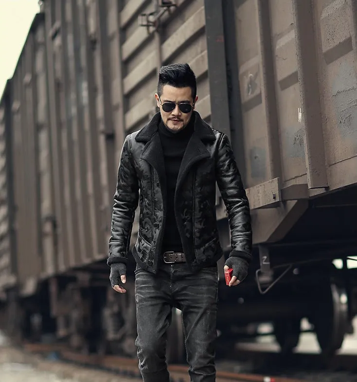 Padrone Luxury Leather Lamb Wool Jacket