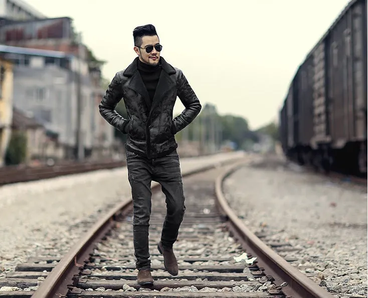 Padrone Luxury Leather Lamb Wool Jacket