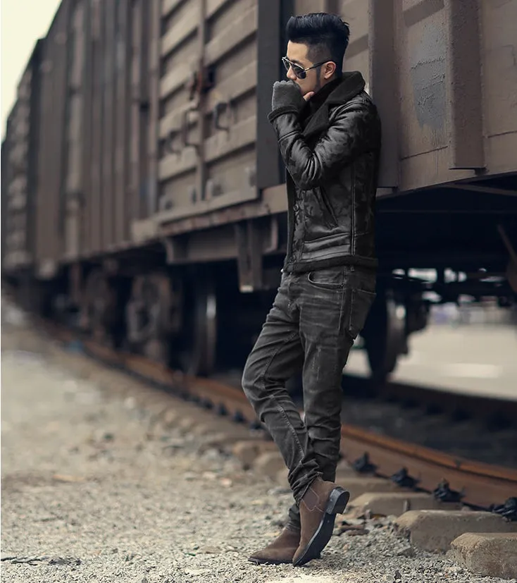 Padrone Luxury Leather Lamb Wool Jacket