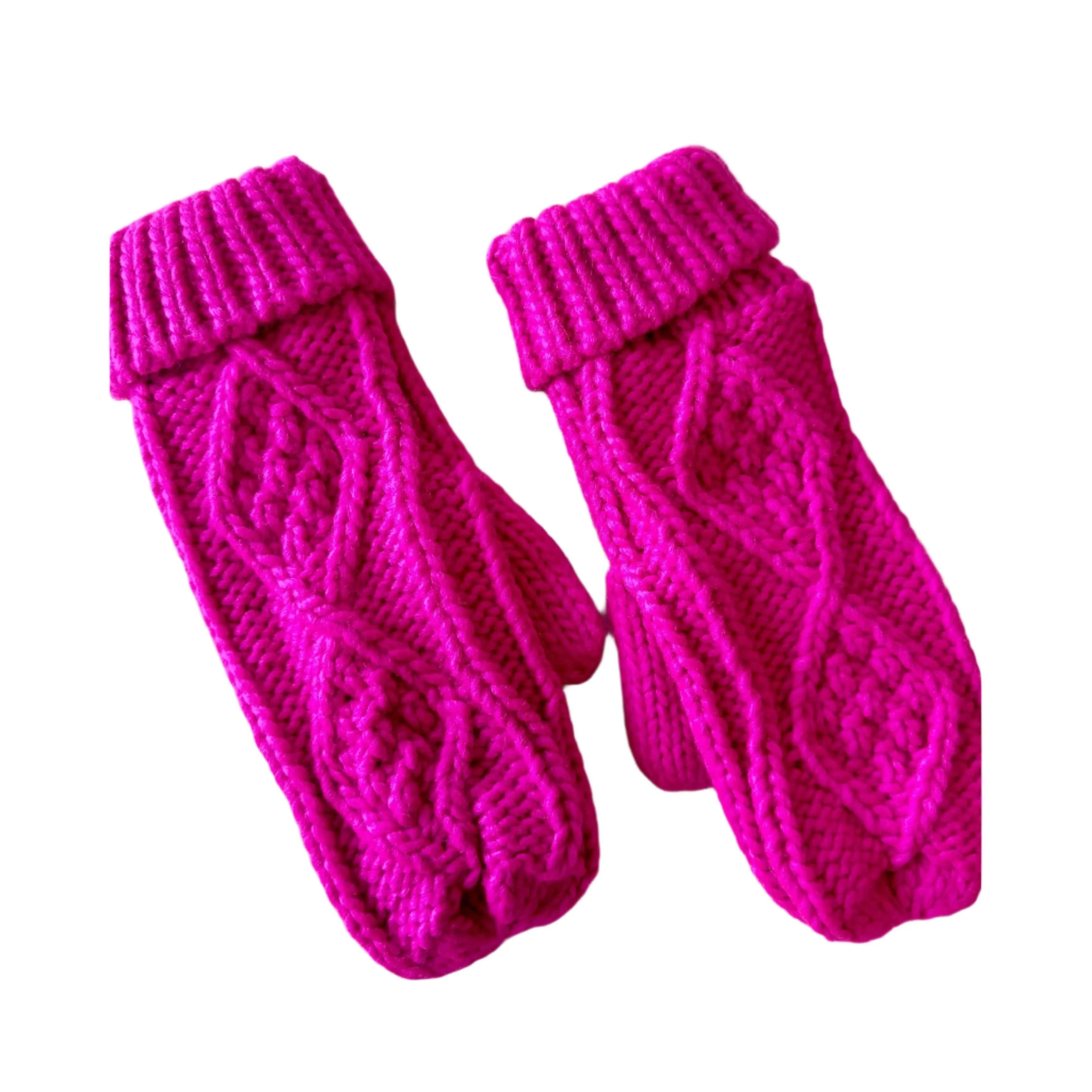 Pink Cable Knit Mittens