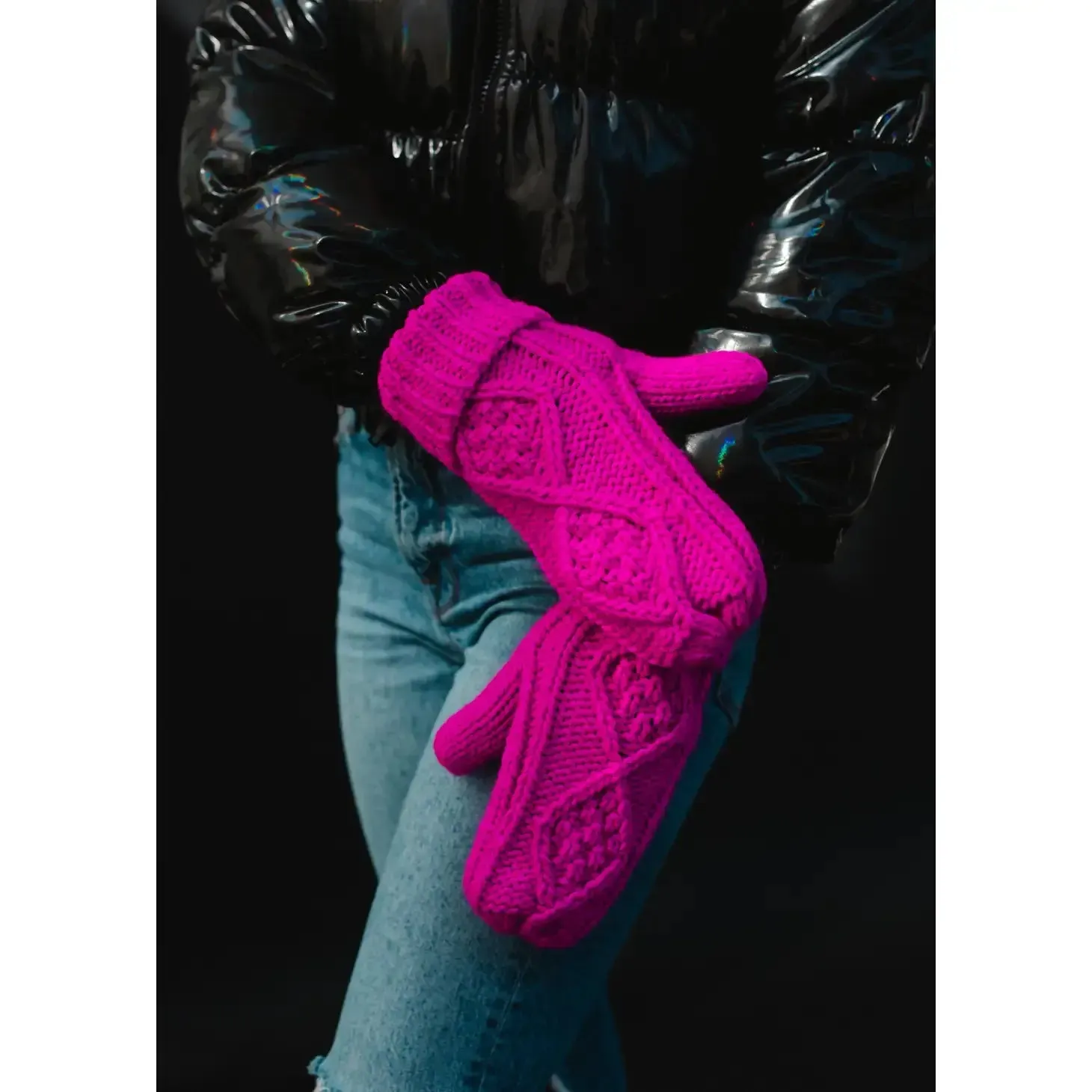 Pink Cable Knit Mittens