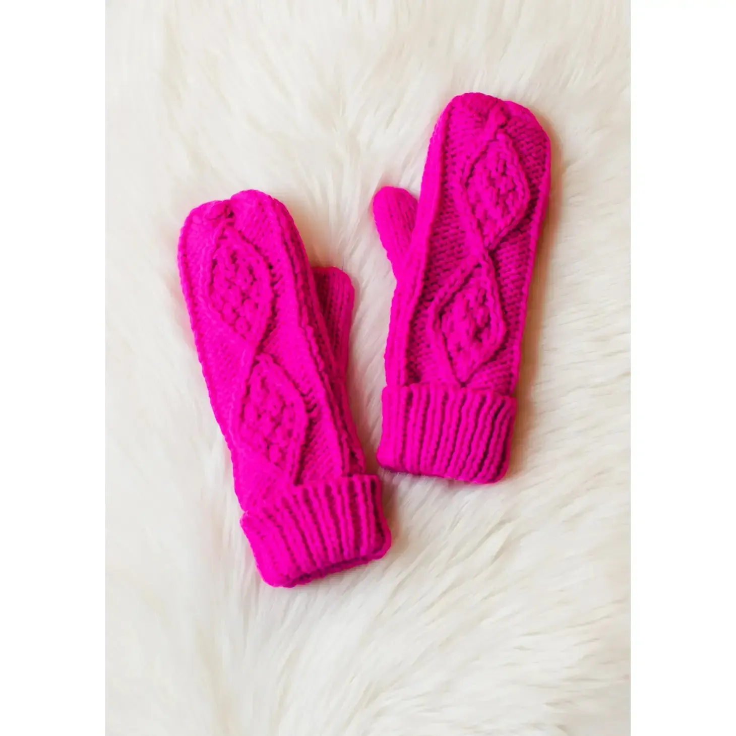Pink Cable Knit Mittens