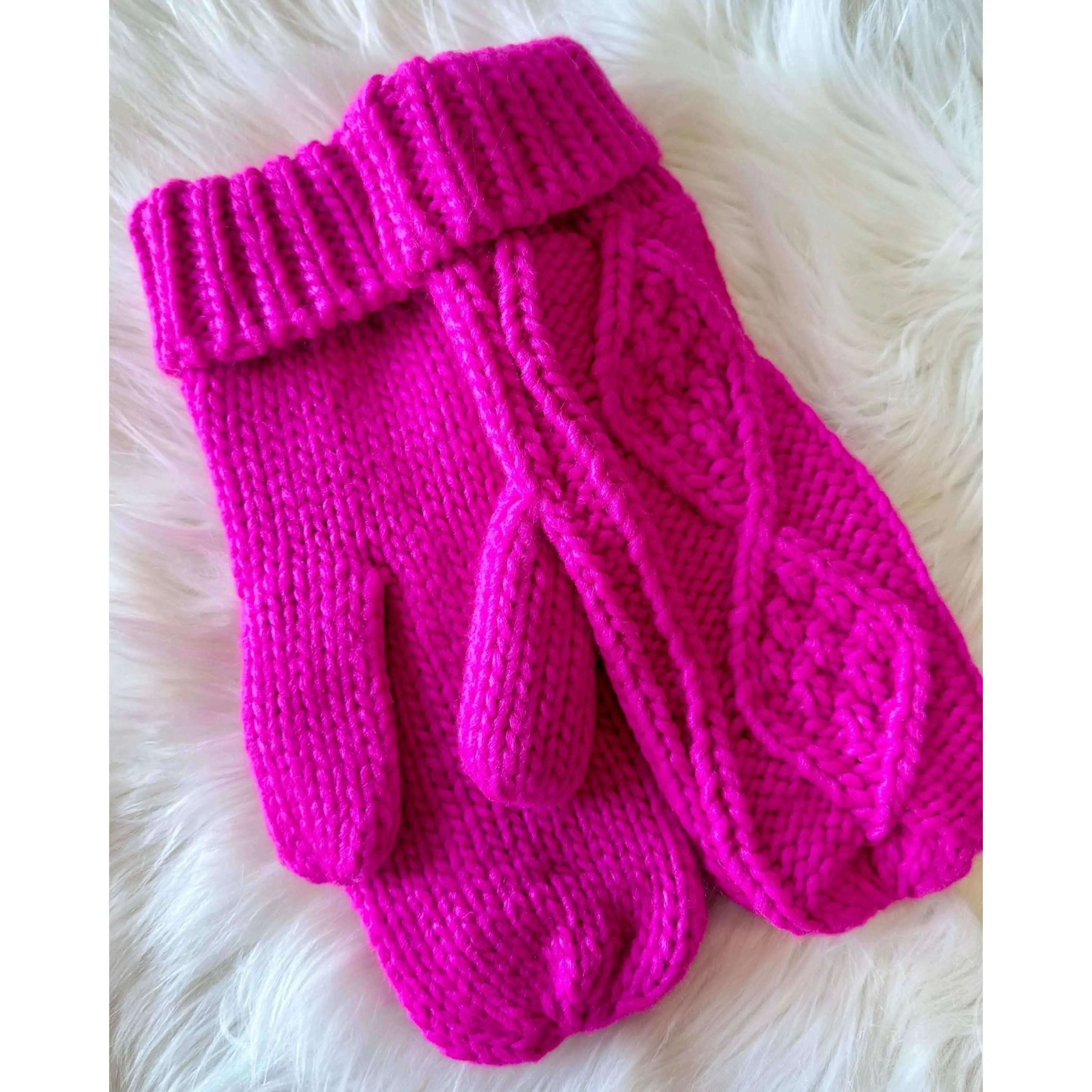 Pink Cable Knit Mittens