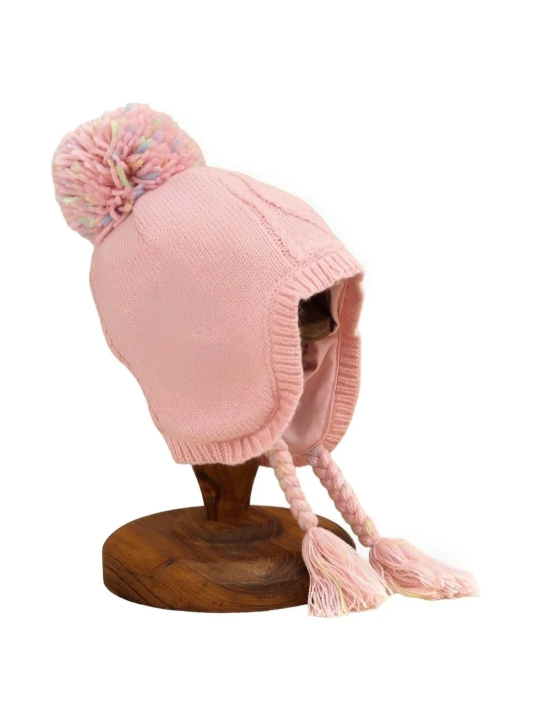 Pink Pom-Pom Winter Hat with Embroidered Unicorn Design for Girls