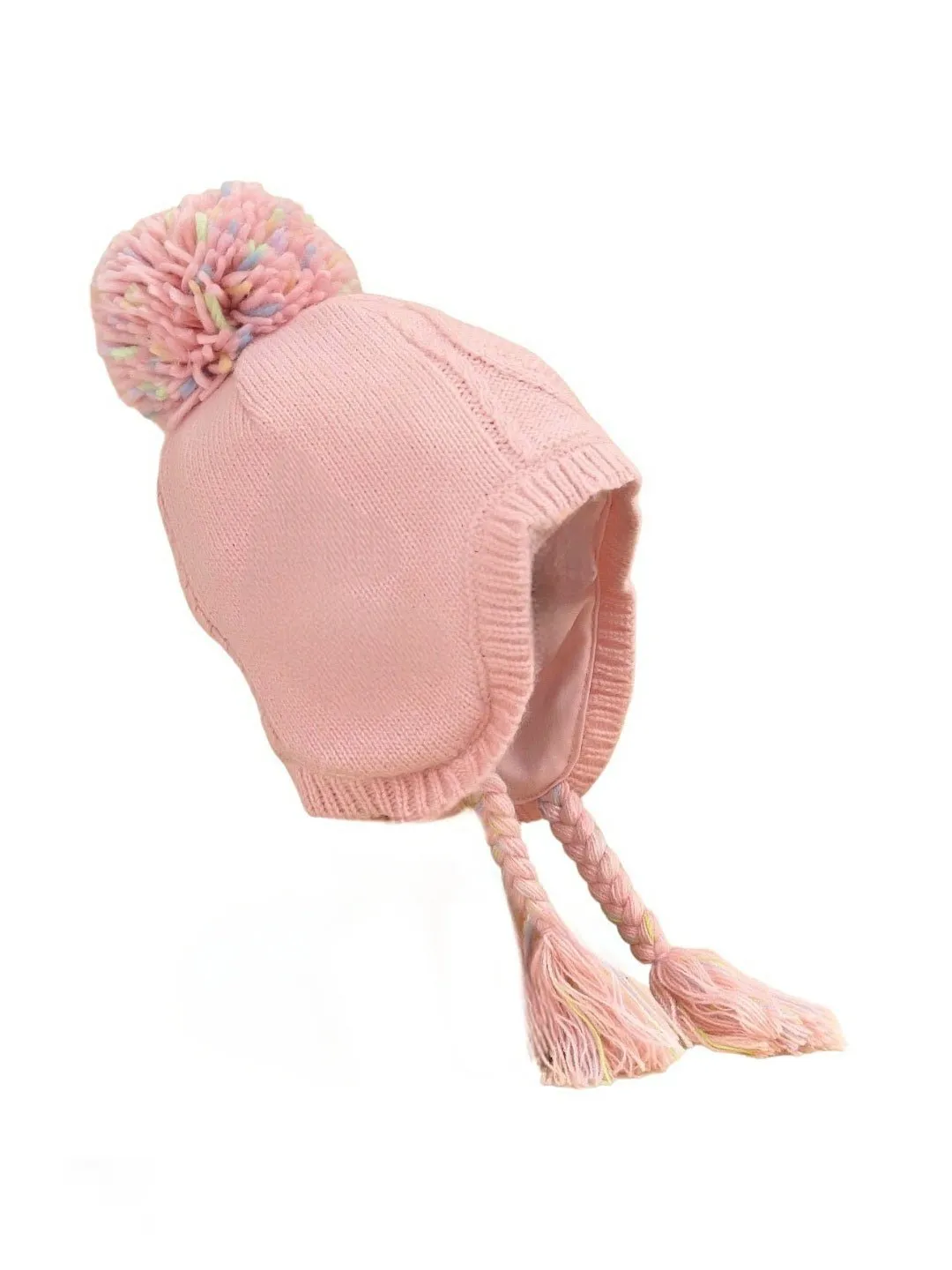 Pink Pom-Pom Winter Hat with Embroidered Unicorn Design for Girls