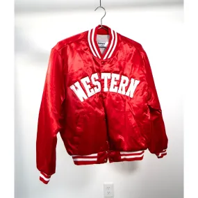 "Retail" Vintage Swingster Quilt Lined "WESTERN" Snap Puffer Varsity Jacket Red Medium