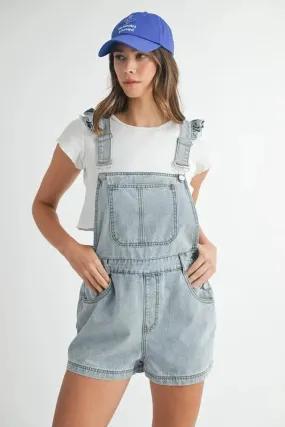 Ruffle Shoulder Denim Overall Romper