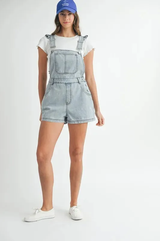 Ruffle Shoulder Denim Overall Romper