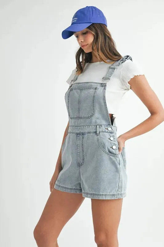 Ruffle Shoulder Denim Overall Romper