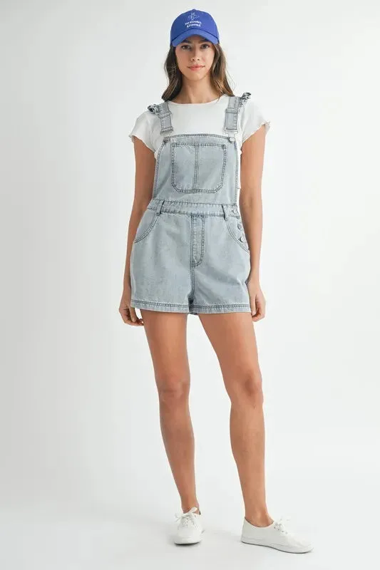 Ruffle Shoulder Denim Overall Romper