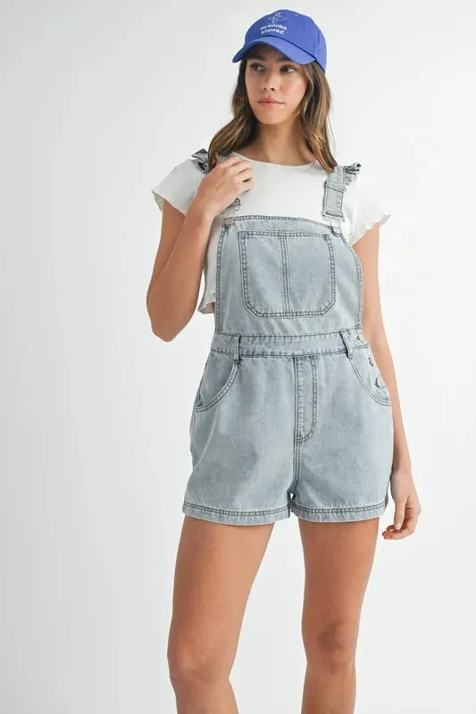 Ruffle Shoulder Denim Overall Romper