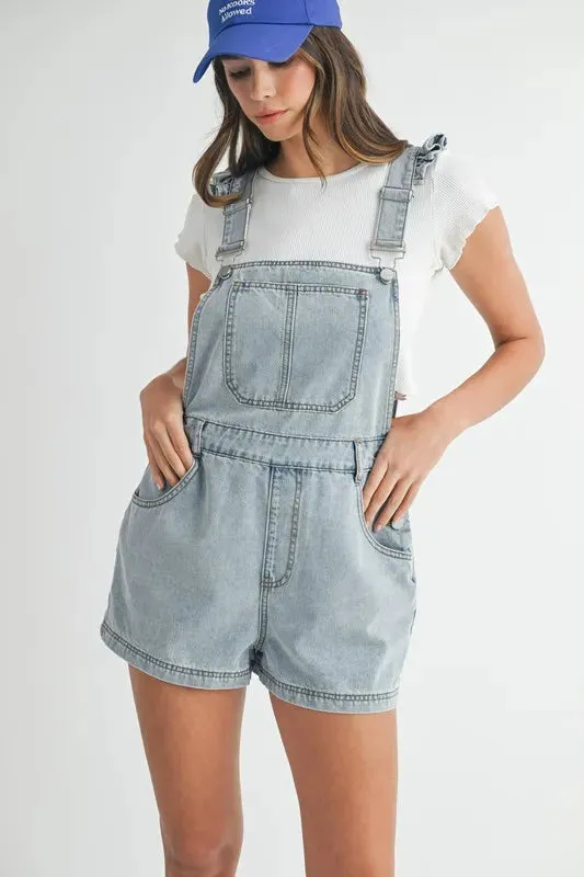 Ruffle Shoulder Denim Overall Romper